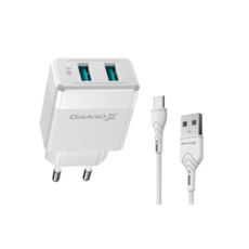   USB 220 Grand-X 5V 2,4A (CH-50WT) 2USB White + cable USB- Type C,     